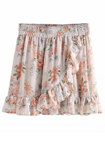 Oasap Fashion Sweet Floral Printed Flounced Elastic Waist Women Mini Skirt
