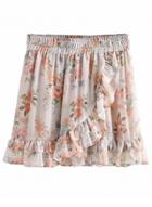 Oasap Fashion Sweet Floral Printed Flounced Elastic Waist Women Mini Skirt