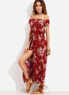Oasap Boho Off Shoulder Floral Print Split Romper Maxi Dress