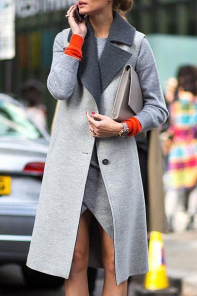 Oasap Fashion Button Front Turn-down Collar Sleeveless Coat