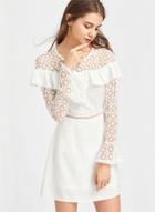 Oasap Long Sleeve Lace Panel Ruffle A-line Dress White Lace Dress