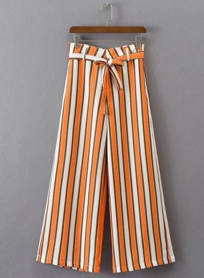 Oasap High Waist Striped Wide Leg Pants With Belt