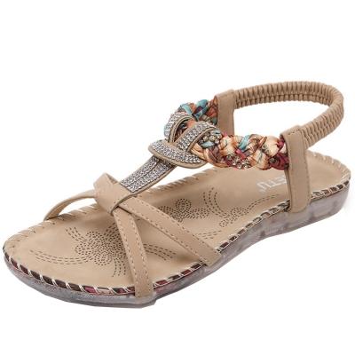 Oasap Elastic Rhinestone Flat Beach Bohemian Sandals