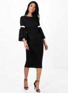 Oasap Color Block Lace-up Round Neck Flare Sleeve Bodycon Dress