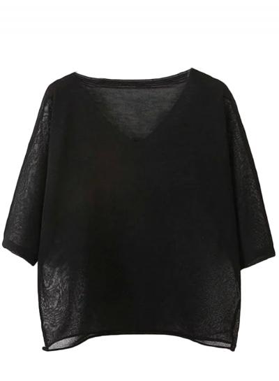 Oasap Women's Fashion Solid Color V-neck Short Sleeve Pullover Tee