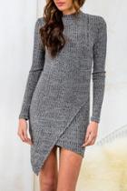 Oasap Heathered Asymmetric Cut-out Back Body-con Dress