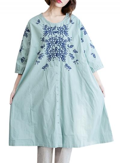 Oasap Women's Oversized Floral Embroidery Print Loose Fit Dress