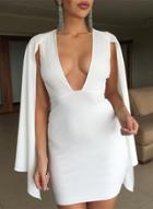 Oasap V Neck Cape Sleeve Backless Bodycon Dress