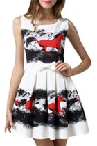 Oasap Women Vintage Animal Print Sleeveless Pleated A-line Dress