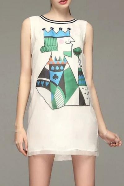 Oasap Drinking King Print Chiffon Shift Dress