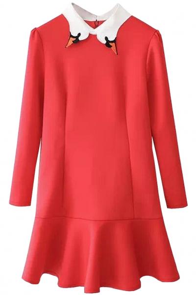 Oasap Swan Collar Tip Flounced Dress