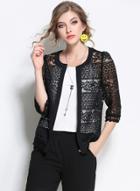 Oasap Round Neck 3/4 Sleeve Hollow Out Lace Cardigan Coat
