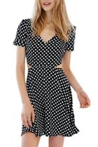 Oasap Fashion Women Polka Dot Print Side Cut-out A-line Dress
