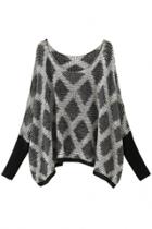 Oasap Slouchy Batwing Argyle Knitted Pullover