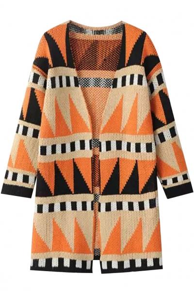 Oasap Chic Bohemia Geo-printing Open Front Cardigan