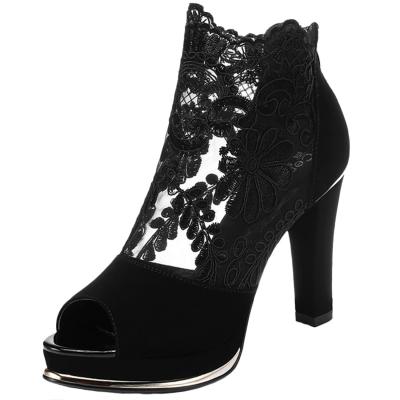 Oasap Fashion Floral Lace Peep Toe High Heels Pumps