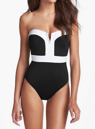 Oasap Strapless Color Block One Piece Swimsuit