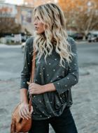 Oasap Polka Dot Loose Fit Round Neck Long Sleeve Tee Shirt