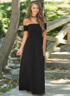 Oasap Off Shoulder Short Sleeve Maxi Prom Dress