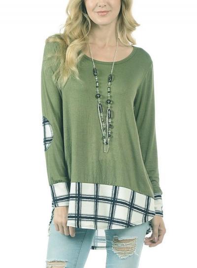 Oasap Casual Long Sleeve Houndstooth High Low Tee