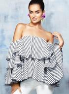 Oasap Striped Off The Shoulder Ruffled Blouse