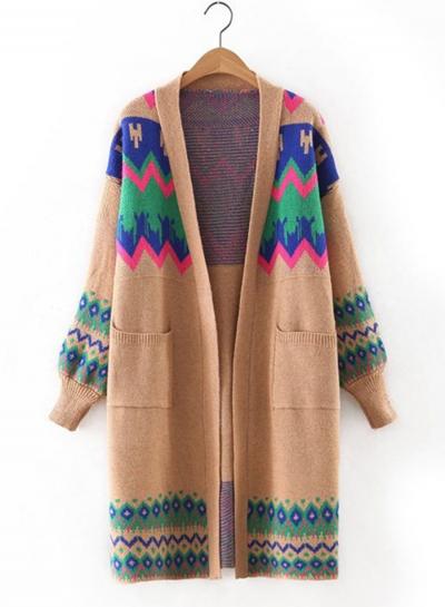 Oasap Long Sleeve Open Front Striped Cardigan
