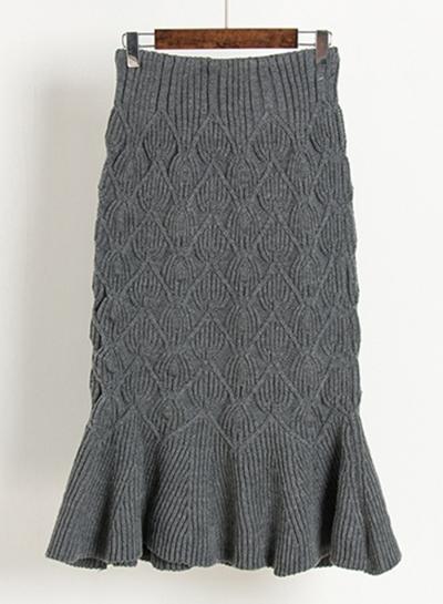 Oasap Elastic Waist Cable Knit Fish Tail Maxi Skirt