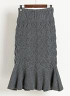 Oasap Elastic Waist Cable Knit Fish Tail Maxi Skirt