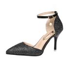 Oasap Ankle Strap Pointed Toe Stiletto Heels Sequin Pumps