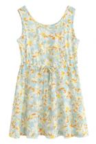 Oasap Fancy Floral Print Sleeveless Drawstring Mini Dress