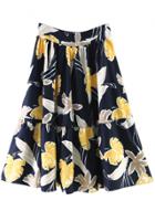 Oasap Women's Casual Elastic Waist Floral Print Pleated Skirt