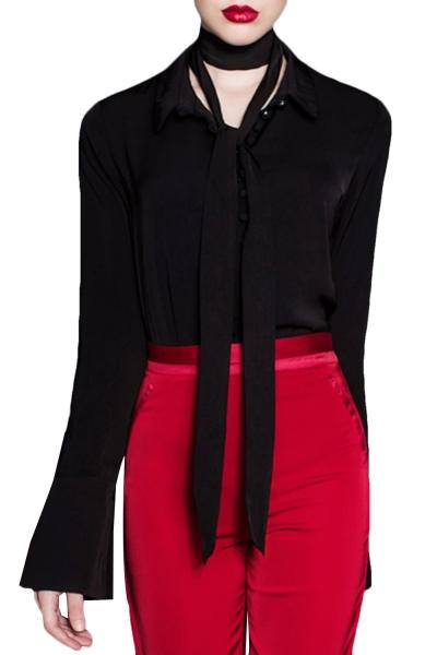 Oasap Women Peter Pan Collar Button Down Tie Shirt
