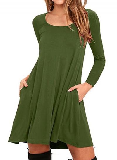 Oasap Casual Solid Long Sleeve Loose Swing Dress