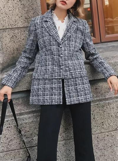 Oasap Fashion Single Breasted Plaid Blazer
