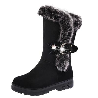 Oasap Round Toe Block Heels Faux Fur Buckle Strap Boots