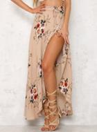 Oasap Casual High Slit Floral Printed Irregular Skirt