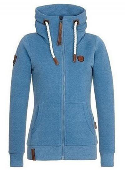 Oasap Casual Long Sleeve Front Zip Solid Hoodie