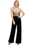 Oasap Fashion Sleeveless Sequins Wide Leg Jumpsuit