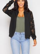 Oasap Solid Long Sleeve Lace Panel Jacket