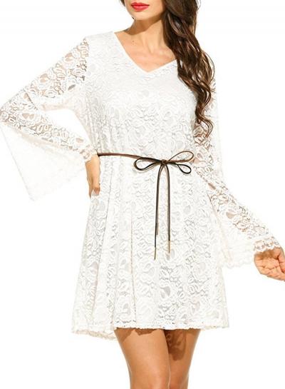 Oasap V Neck Flare Sleeve Lace Mini Dress