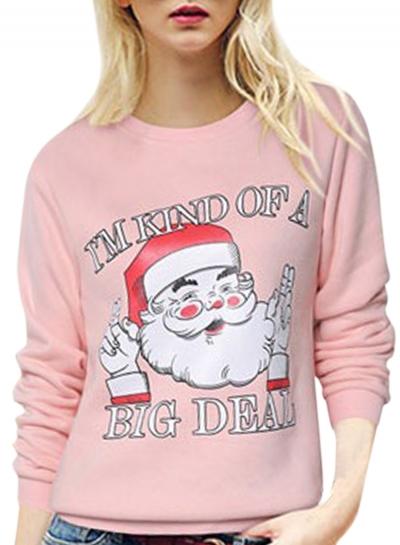 Oasap Women's Christmas Santa Graphic Long Sleeve Pullover Sweatshirt