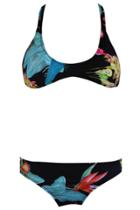 Oasap Women Multi-color Print Side Cut-out Crossed Back Two Piece Bikini