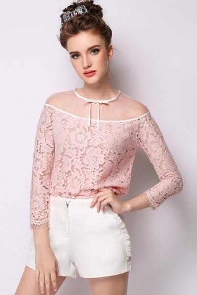 Oasap Demure Crochet Lace Sleeves Blouse
