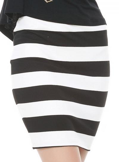 Oasap Women's Color Block Striped Print Bodycon Skirt
