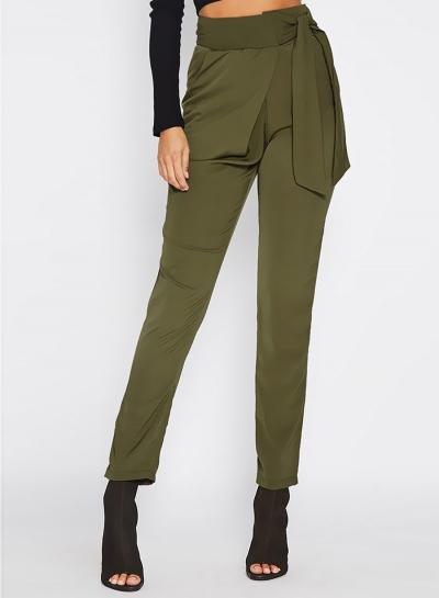 Oasap High Waist Solid Color Pencil Pants With Belt
