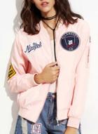 Oasap Women's Embroidered Patch Zipper Bomber Jacket