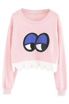 Oasap Blue Eye Scalloped Crop Sweatshirt