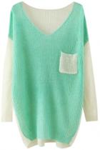 Oasap Color Block Loose Knitted Pullover