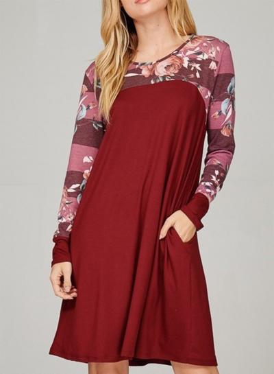 Oasap Fashion Long Sleeve Floral Loose Dress