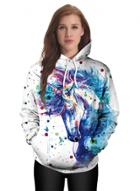 Oasap Fashion Loose Fit Unicorn Printed Pullover Hoodie